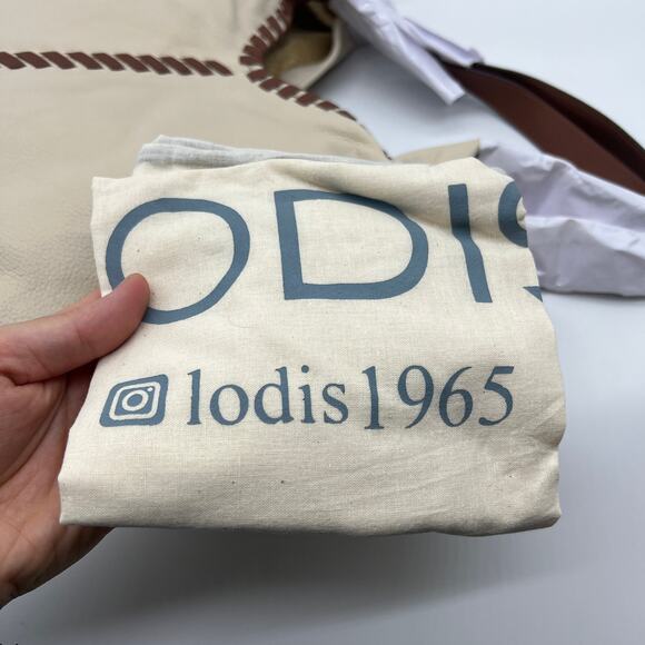 LODIS Womens Purse Medium Whipstitch Leather Tote Lacey Sand/Chestnut - Picture 12 of 14